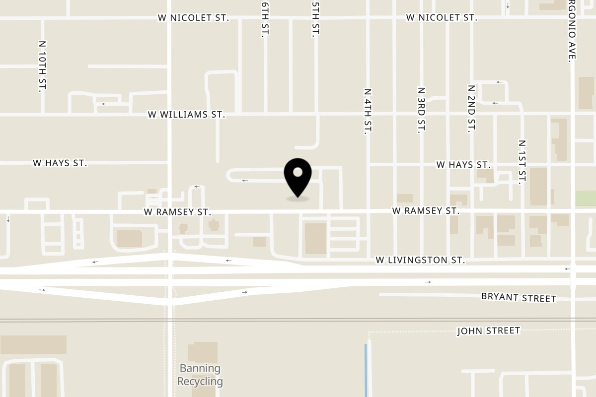Map showing the location of EL AJI PERUANO on 553 W Ramsey St in Banning